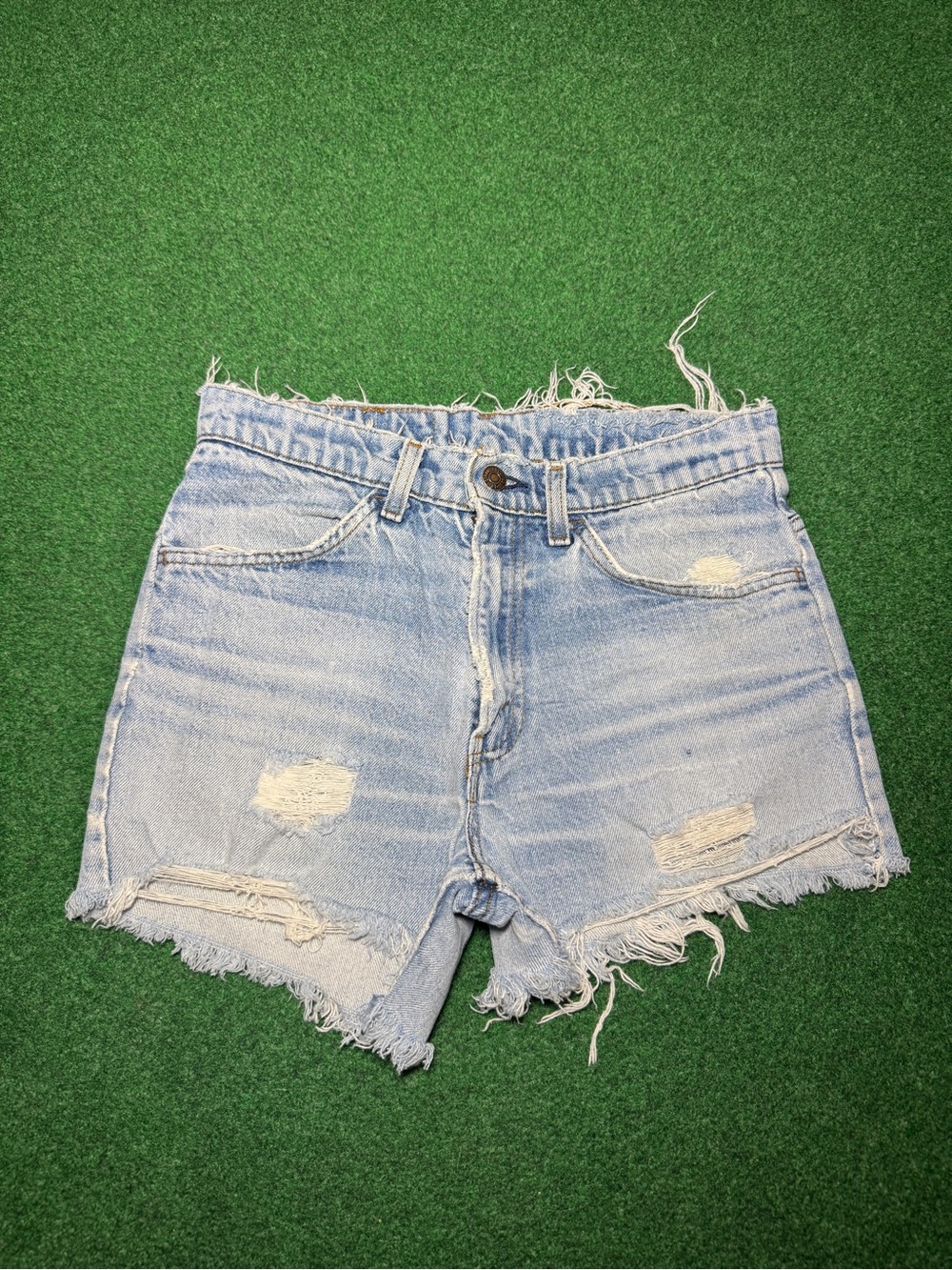 Levis 70s Vintage Denim Shorts Cut Off 29 Distressed 3” Orange Tab Grunge Thrash